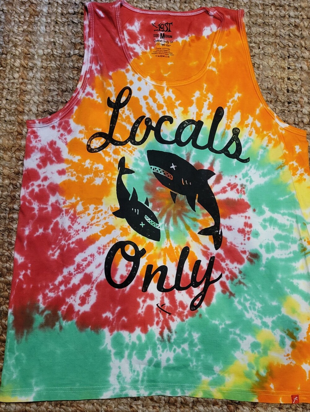 Lost Surf Vintage Y2k Locals Only Tie-Dye Mens Tank Top Tee Shirt Surfer Medium